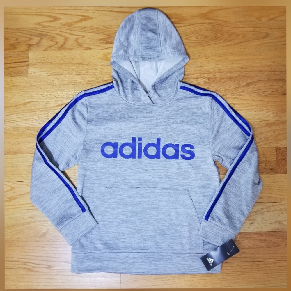 NWT. ADIDAS Grey with Blue Sweatshirt Hoodie. Boys - Picture 5 of 9